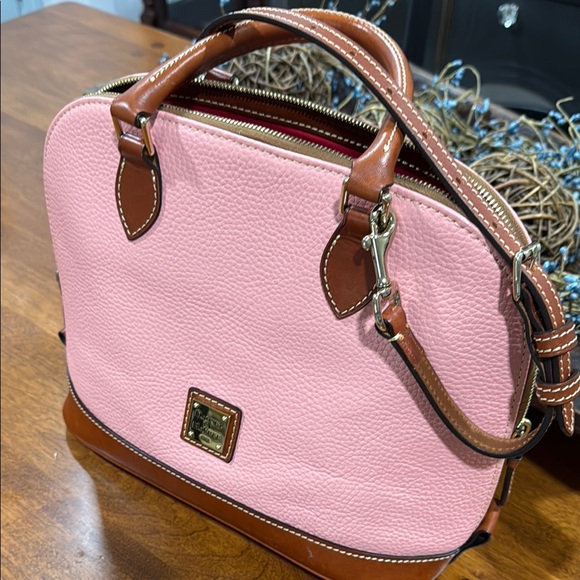 Dooney & Bourke Pink and Brown AWL Zip Zip Satchel with Gold Hardware - Picture 9 of 9
